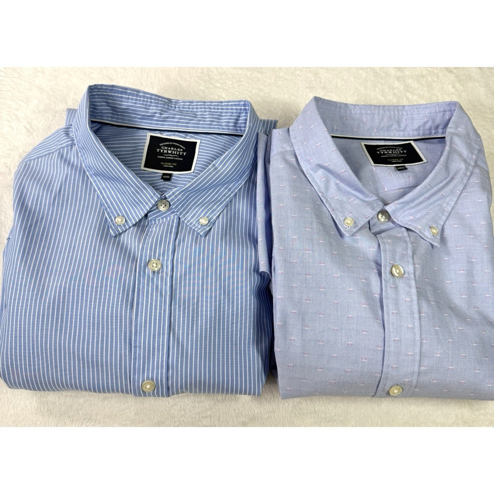Charles Tyrwhitt Shirt Mens 3XL Blue Geometric Classic Fit Non Iron Lot of 2